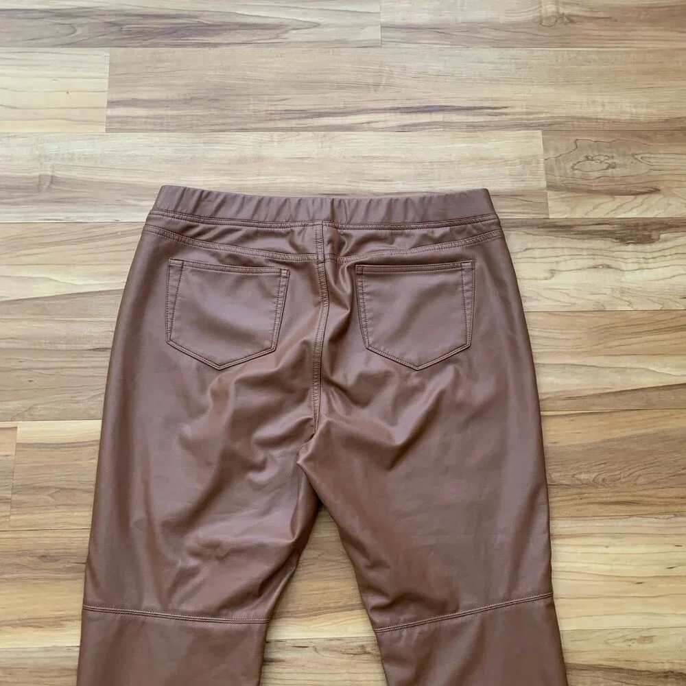 J. Jill Women's Large Petite Legging Skinny Pants Brown Faux Leather Pull On - Picture 4 of 7